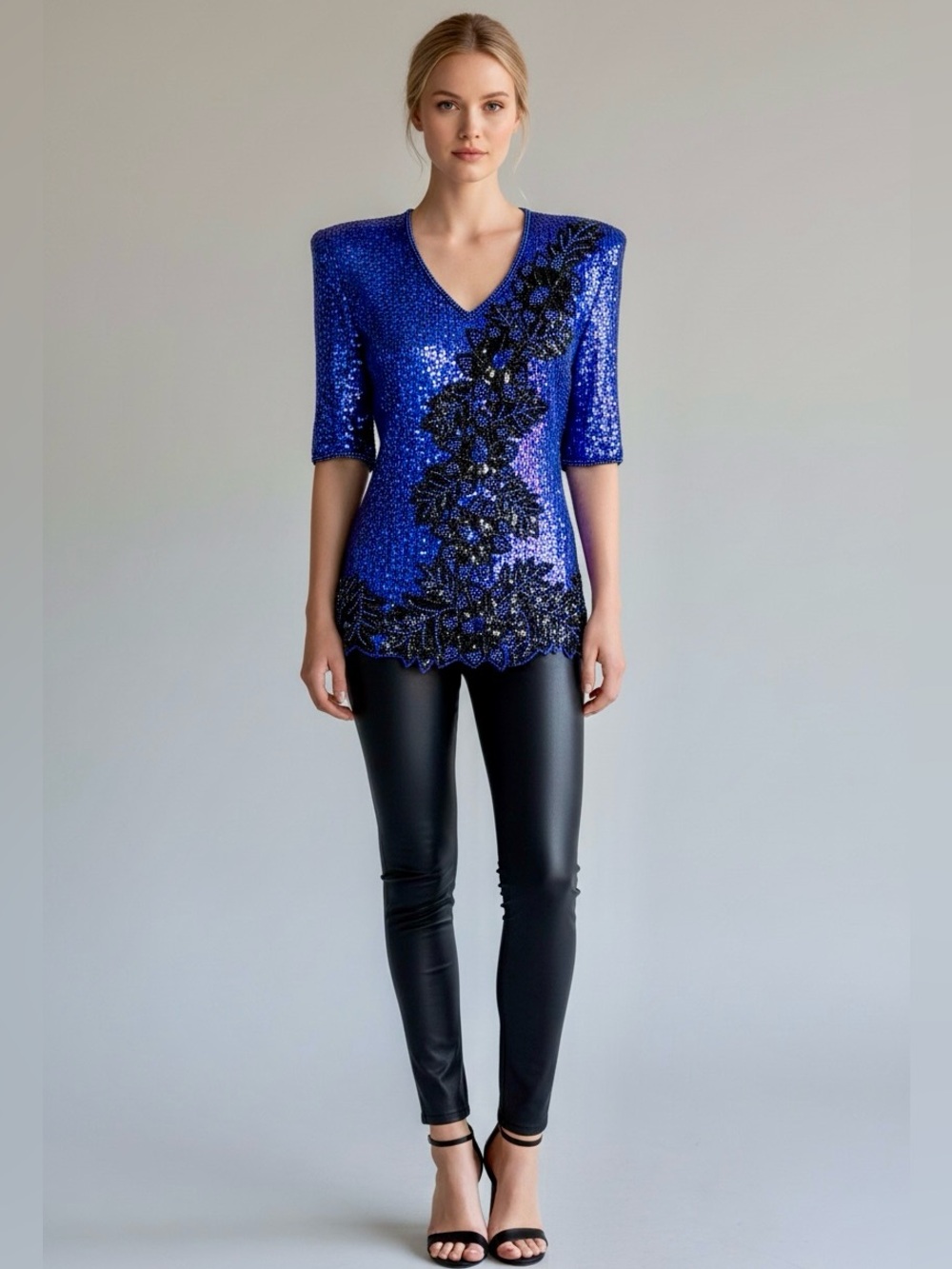 80s SEQUIN and Bead Embellished SILK Fairycore Tunic by Frank Usher / S M